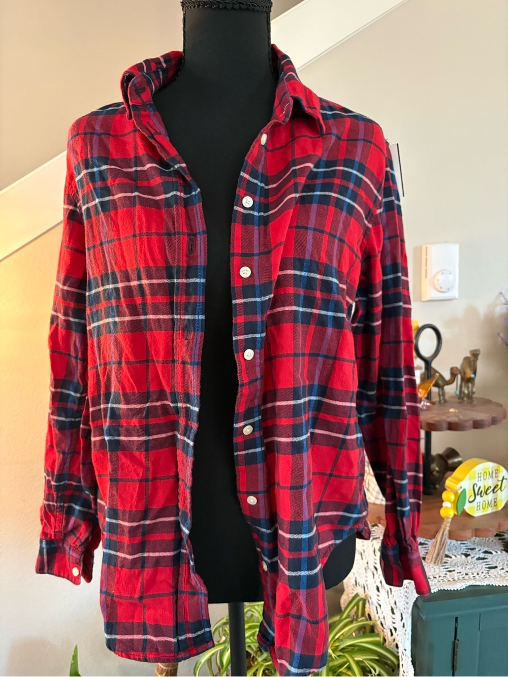 GAP Red and Navy Plaid Button-Down Shirt